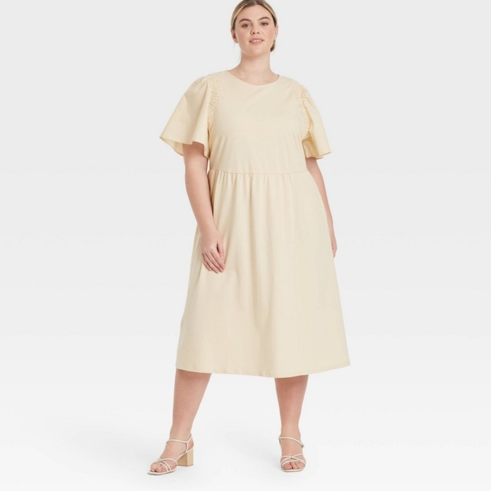 Who What Wear Plus Size Angel Short Sleeve Smocked Knit Dress Cream 2X NWT